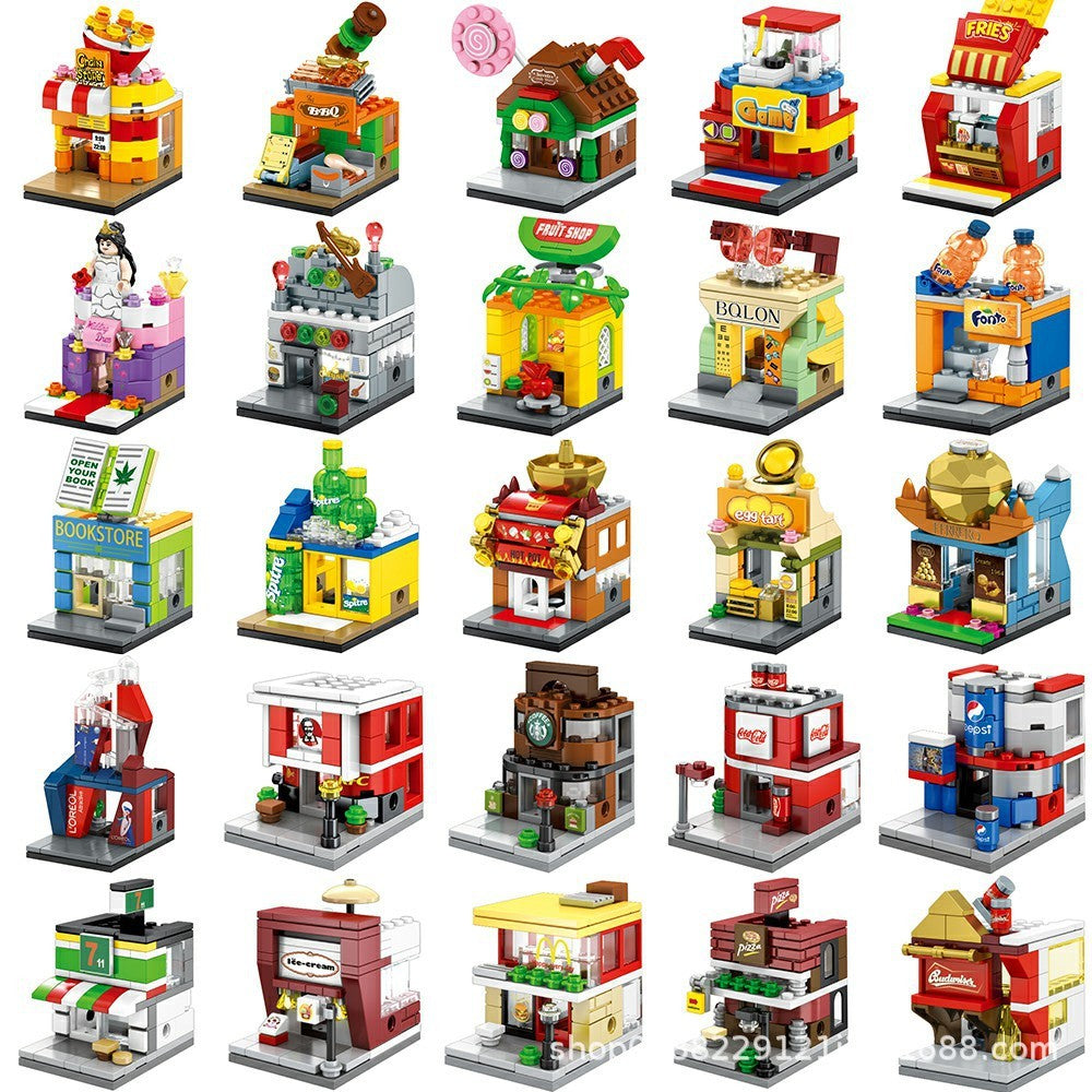 Senbao kinder der stadt mini street view bausteine puzzle montage spielzeug