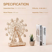 Robotime DIY Holz drehbares Riesenrad Modell mit Spielmusik Spielzeug für Kinder Geburtstag TGN01