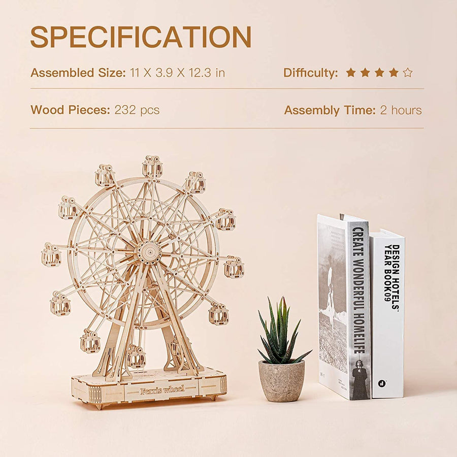 Robotime DIY Holz drehbares Riesenrad Modell mit Spielmusik Spielzeug für Kinder Geburtstag TGN01