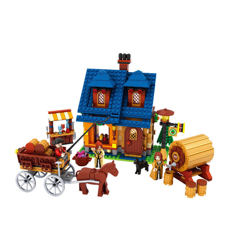 Mittelalterlicher Bauernhof Kleine Partikel DIY Kunststoff Zusammenbau Bauklötze Spielzeug