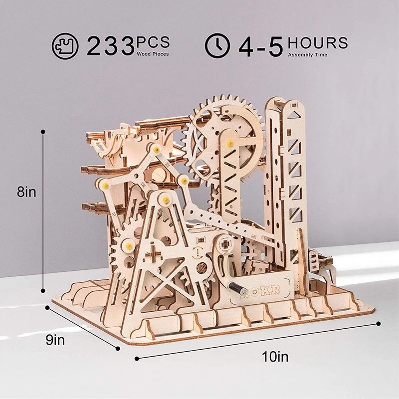 Robotime ROKR Marmor Run Blöcke Spiel 3D DIY Holz Puzzle Wasserrad Bahn Modell Gebäude Kit Spielzeug für Kinder LG501 Dropship
