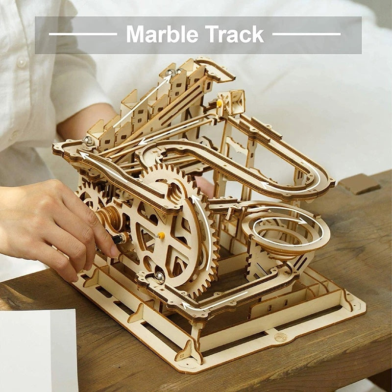 Robotime ROKR Marmor Run Blöcke Spiel 3D DIY Holz Puzzle Wasserrad Bahn Modell Gebäude Kit Spielzeug für Kinder LG501 Dropship
