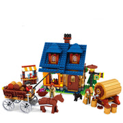 Mittelalterlicher Bauernhof Kleine Partikel DIY Kunststoff Zusammenbau Bauklötze Spielzeug