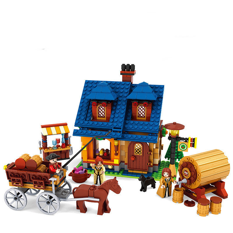 Mittelalterlicher Bauernhof Kleine Partikel DIY Kunststoff Zusammenbau Bauklötze Spielzeug