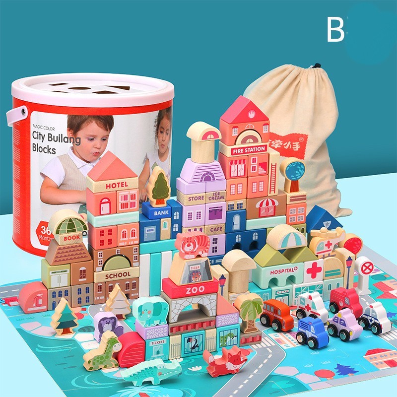 Kinderspiel zeug Holz bausteine 115 Macarons große Partikel zusammen gebaut
