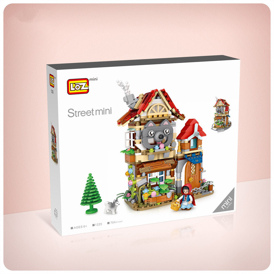 Holz Haus Puzzle Bausteine Kleine Partikel Straße Szene Spielzeug