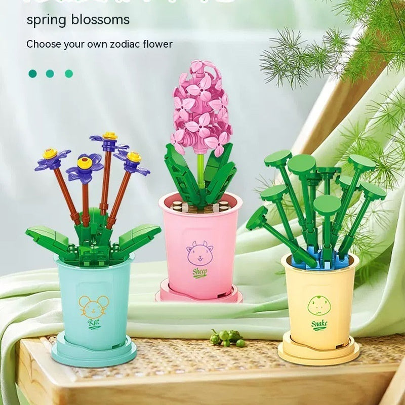 Bausteine Blumentopf DIY kleine Partikel Pädagogisches Spielzeug Desktop Dekoration Puzzle