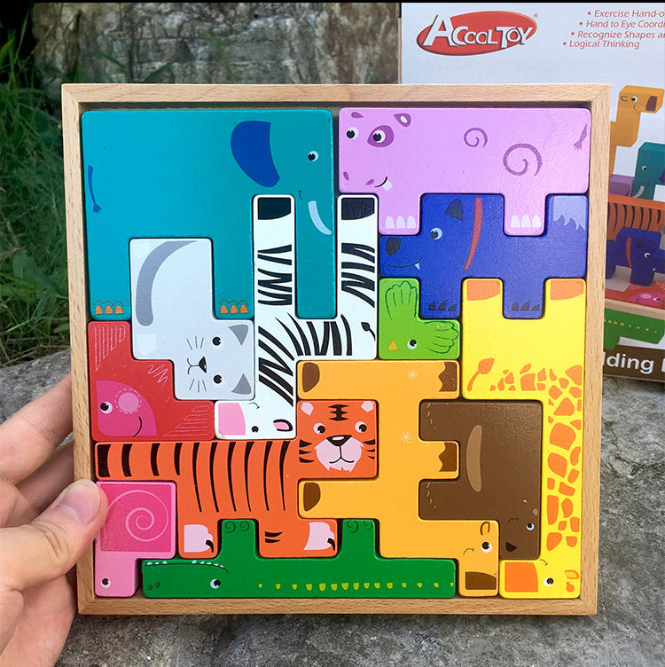 Holz tier baustein spielzeug puzzle für kinder