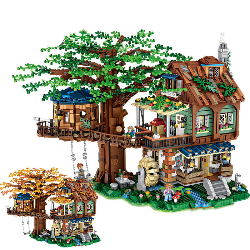 4761pcs Wald Baum Haus Modell Bausteine mit Figuren DIY Montage Kleinen Partikel Ziegel Spielzeug für Kinder Weihnachten Geschenk