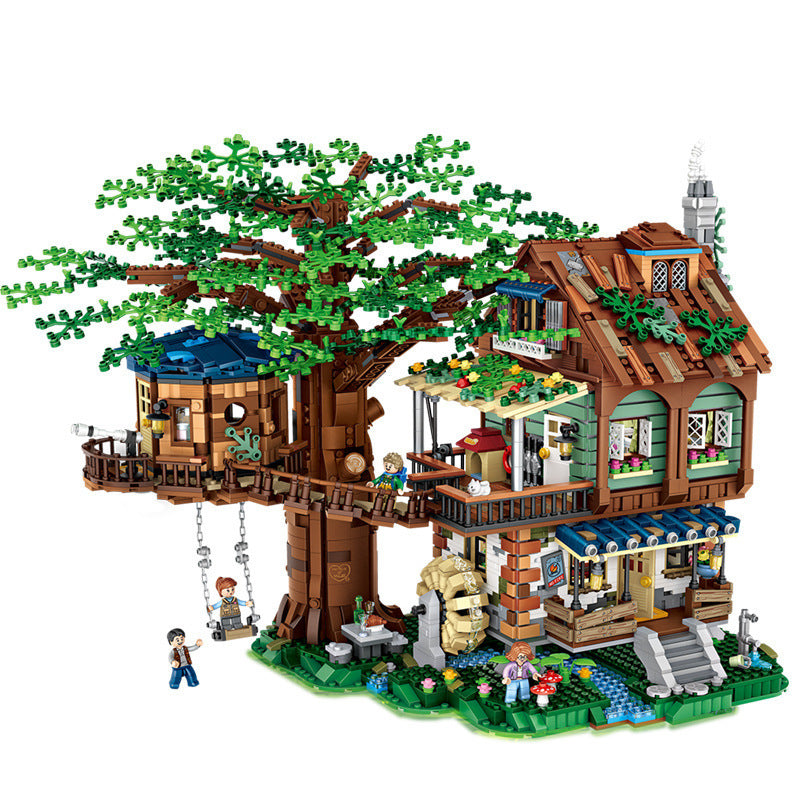 4761pcs Wald Baum Haus Modell Bausteine mit Figuren DIY Montage Kleinen Partikel Ziegel Spielzeug für Kinder Weihnachten Geschenk