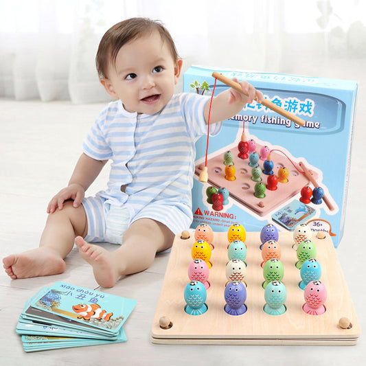 Wooden memory chess fishing game puzzle toys