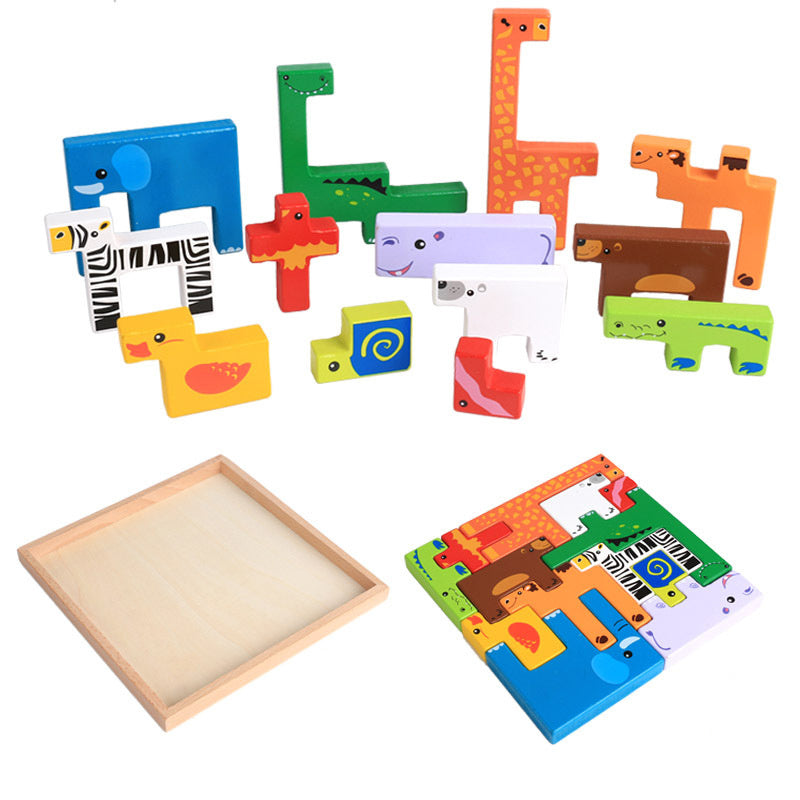Hochwertige Baby Holz spielzeug 3D Blöcke Tierbau Blöcke Stapel Blöcke Buchenholz Kreative Kinder Geburtstag Weihnachts geschenk