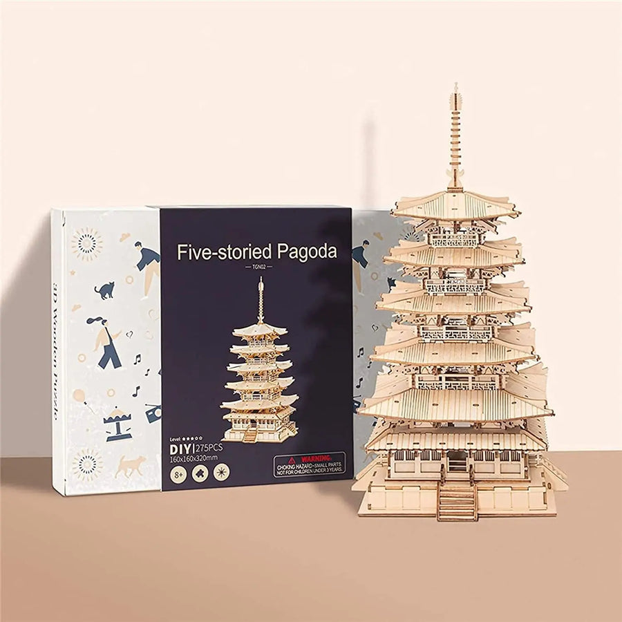 Robotime Fünfstöckige Pagode 3D Holz Puzzle Spielzeug für Kinder Kinder Geburtstags geschenk TGN02 Mein Shop