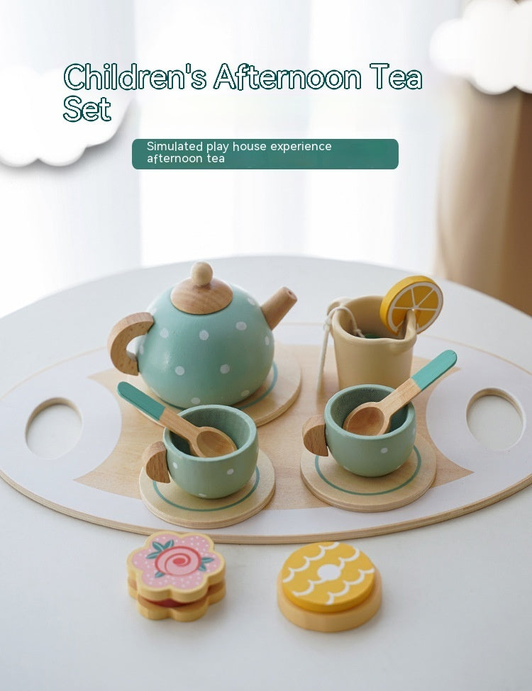 Children Play House Early Education Simulation Afternoon Tea Dessert Cake Sale Tea Making Pot And Cup Tea Set Suit Wooden Toys