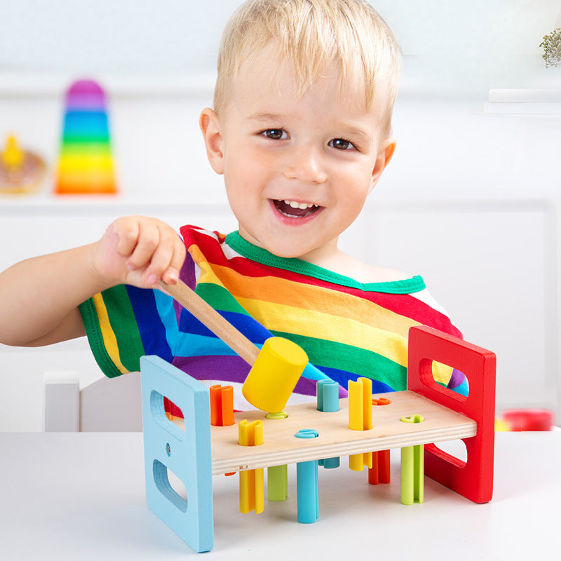 Holz Regenbogen Klopf-Tisch Hammer Musik Whac-a-Mole Klopf Kinder Spielzeug