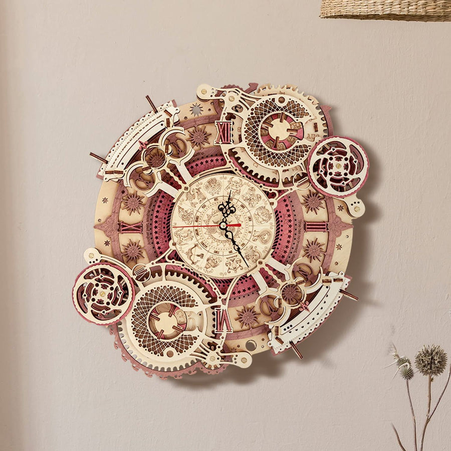 Robotime ROKR Zeit Kunst Zodiac Wanduhr 3D Holz Puzzle Spiele Modell Gebäude Kits Spielzeug für Kinder Kinder