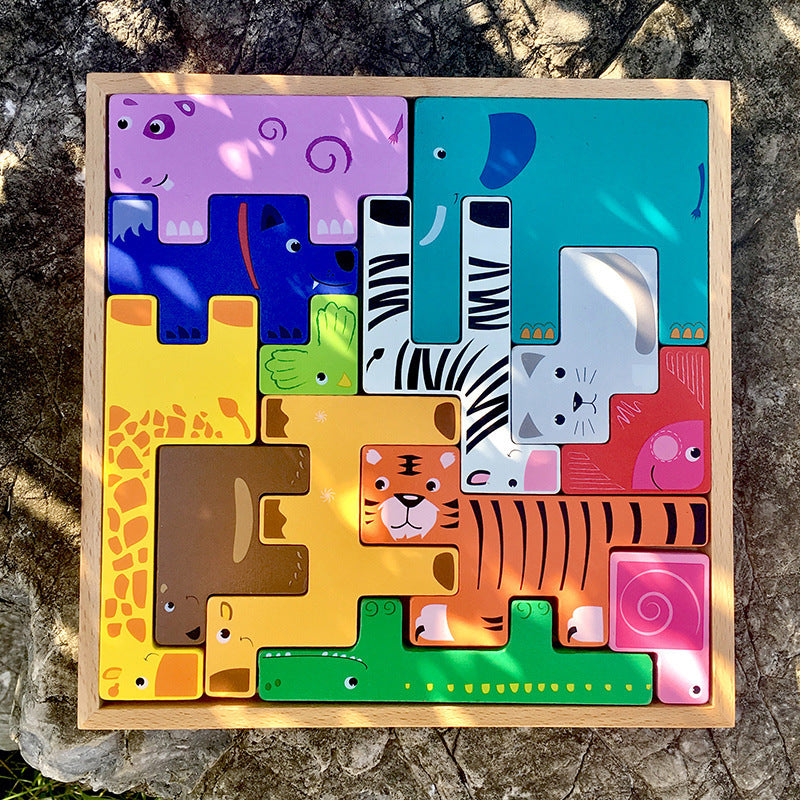 Holz tier baustein spielzeug puzzle für kinder