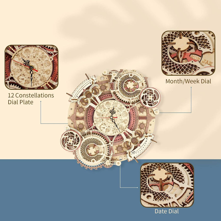 Robotime ROKR Zeit Kunst Zodiac Wanduhr 3D Holz Puzzle Spiele Modell Gebäude Kits Spielzeug für Kinder Kinder