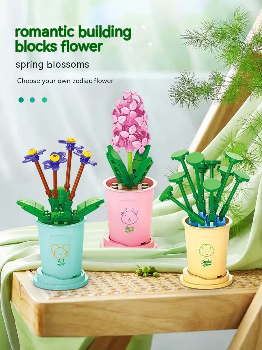 Bausteine Blumentopf DIY kleine Partikel Pädagogisches Spielzeug Desktop Dekoration Puzzle