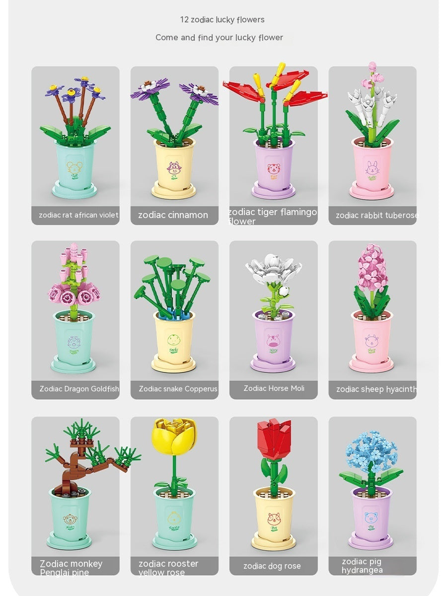 Bausteine Blumentopf DIY kleine Partikel Pädagogisches Spielzeug Desktop Dekoration Puzzle