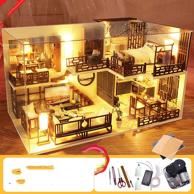 Mini Holz Haus Montieren 3D Miniaturas Puzzle Spielzeug Für Kinder Mädchen Geschenk