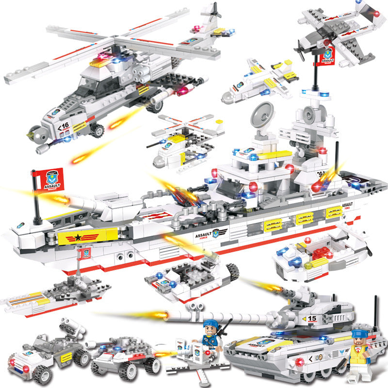 Military aircraft carrier polizei bausteine kinder montiert DIY spielzeug
