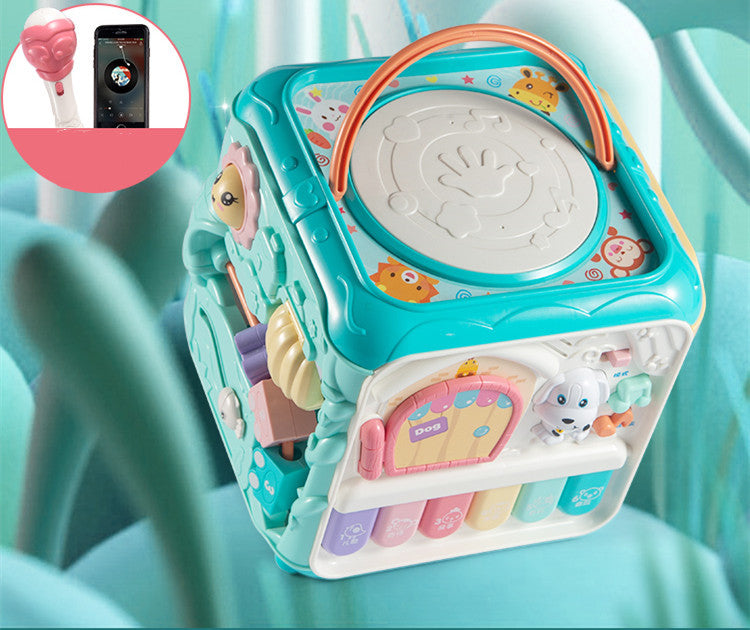 Baby-Handtrommel, Kinder-Puzzle, Frühe Bildung 8-Puzzle-Babyspielzeug, 2 Musik-Hexaeder
