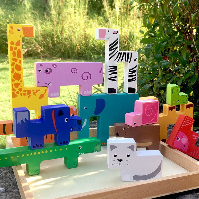 Holz tier baustein spielzeug puzzle für kinder
