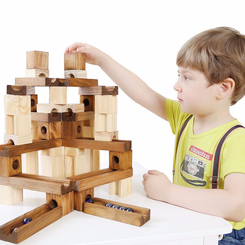 Holz Marmor Gebäude Run Maze Ball Blöcke Achter Stil Bau Pädagogisches Spielzeug Für Kinder Kinder Geschenke