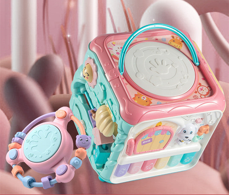 Baby-Handtrommel, Kinder-Puzzle, Frühe Bildung 8-Puzzle-Babyspielzeug, 2 Musik-Hexaeder