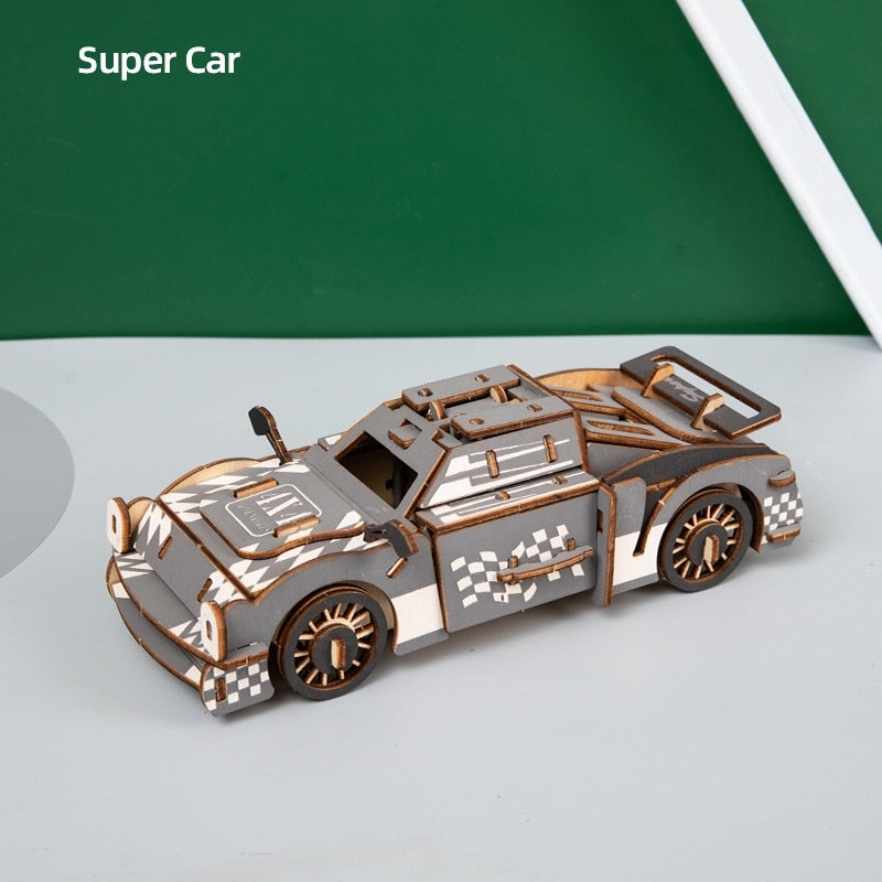 Drei dimensionales Puzzle-Auto Holz Kinder pädagogisches Spielzeug von Hand zusammen gebaut