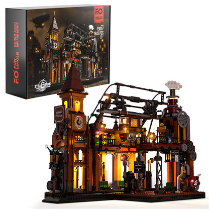 Steampunk Zug Station Bausteine Licht Puzzle Modell Spielzeug