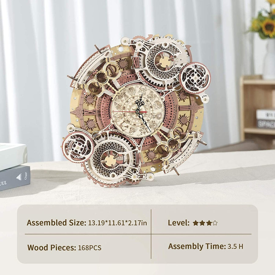 Robotime ROKR Zeit Kunst Zodiac Wanduhr 3D Holz Puzzle Spiele Modell Gebäude Kits Spielzeug für Kinder Kinder