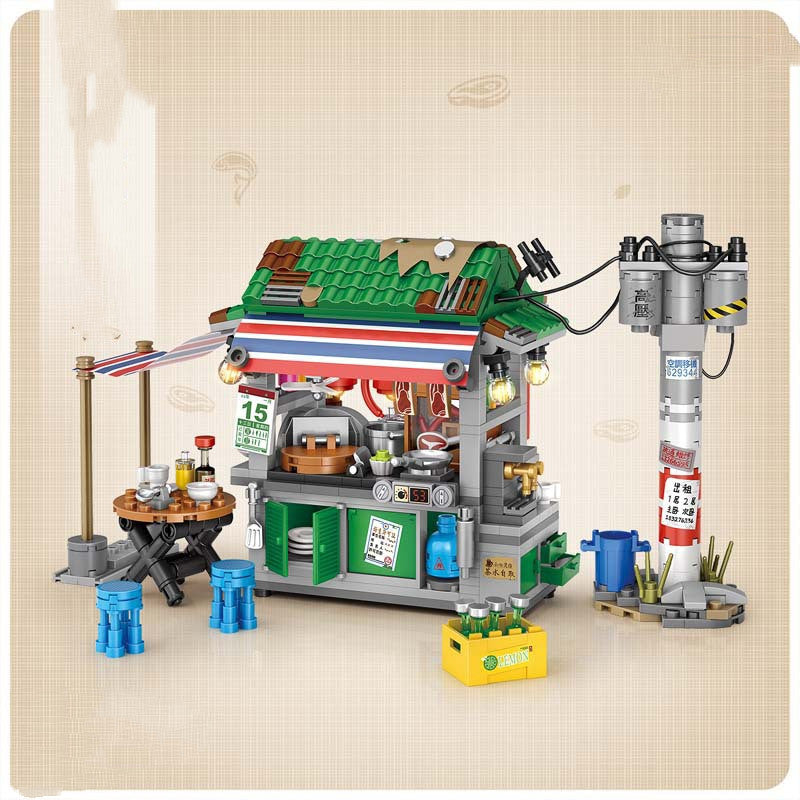 Hong Kong-stil Lebensmittel Stall Straßenbild Puzzle Bausteine kinder Spielzeug