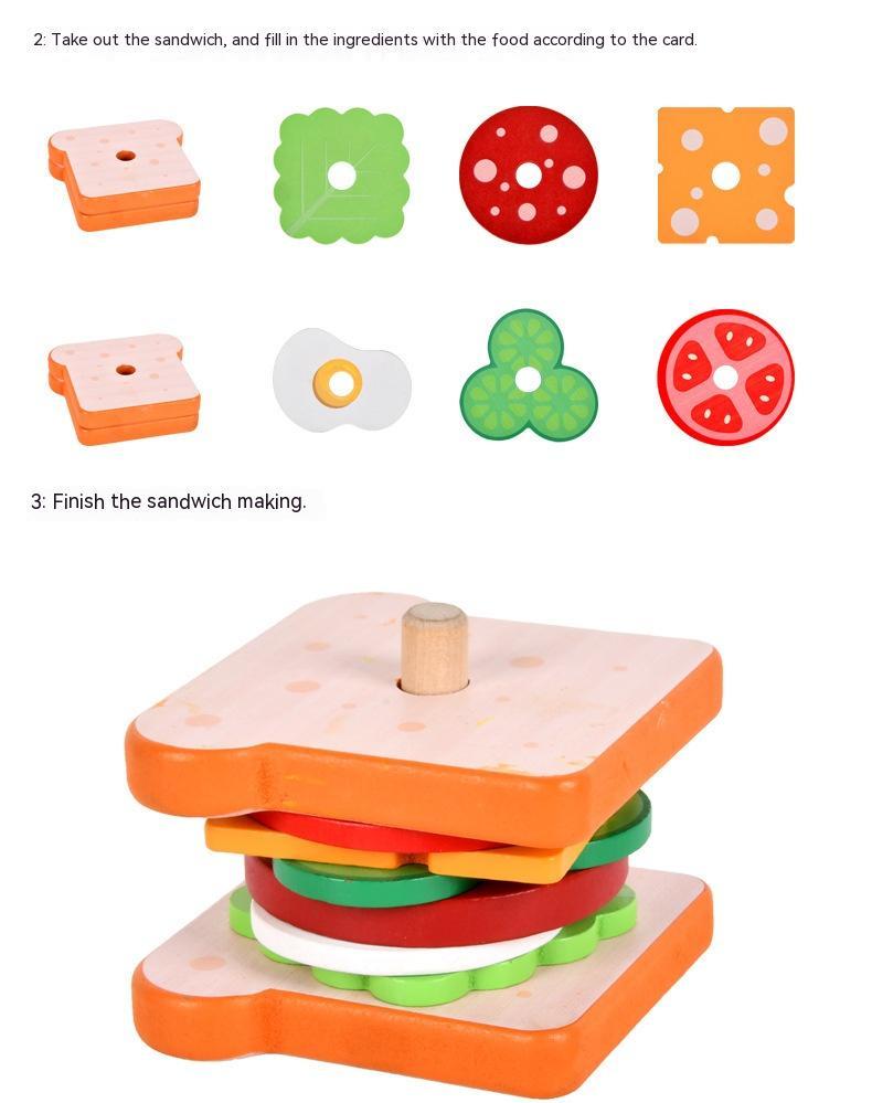 Holz simuliertes Burger Sandwich Kinder pädagogisches Spielzeug