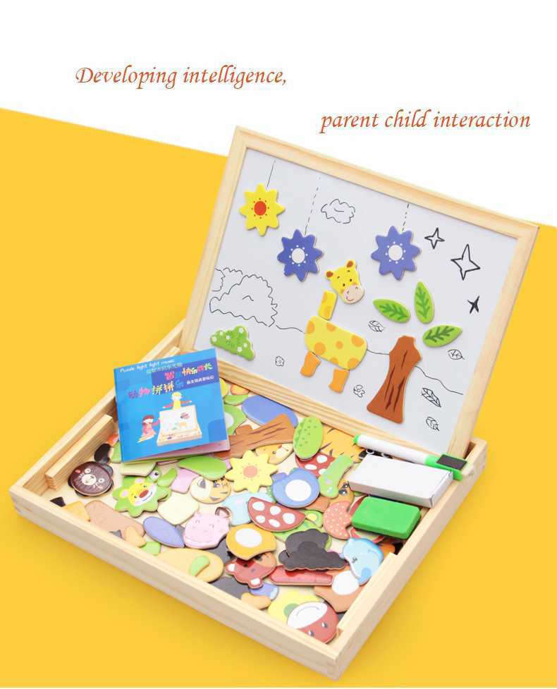 Holz Magnetischen Puzzle Spielzeug Kinder 3D Puzzle Box Abbildung Tiere Circus Schreiben Zeichnung Bord Lernen Bildung Spielzeug Für Kinder