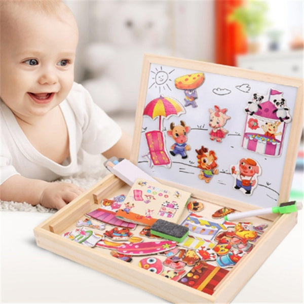 Holz Magnetischen Puzzle Spielzeug Kinder 3D Puzzle Box Abbildung Tiere Circus Schreiben Zeichnung Bord Lernen Bildung Spielzeug Für Kinder