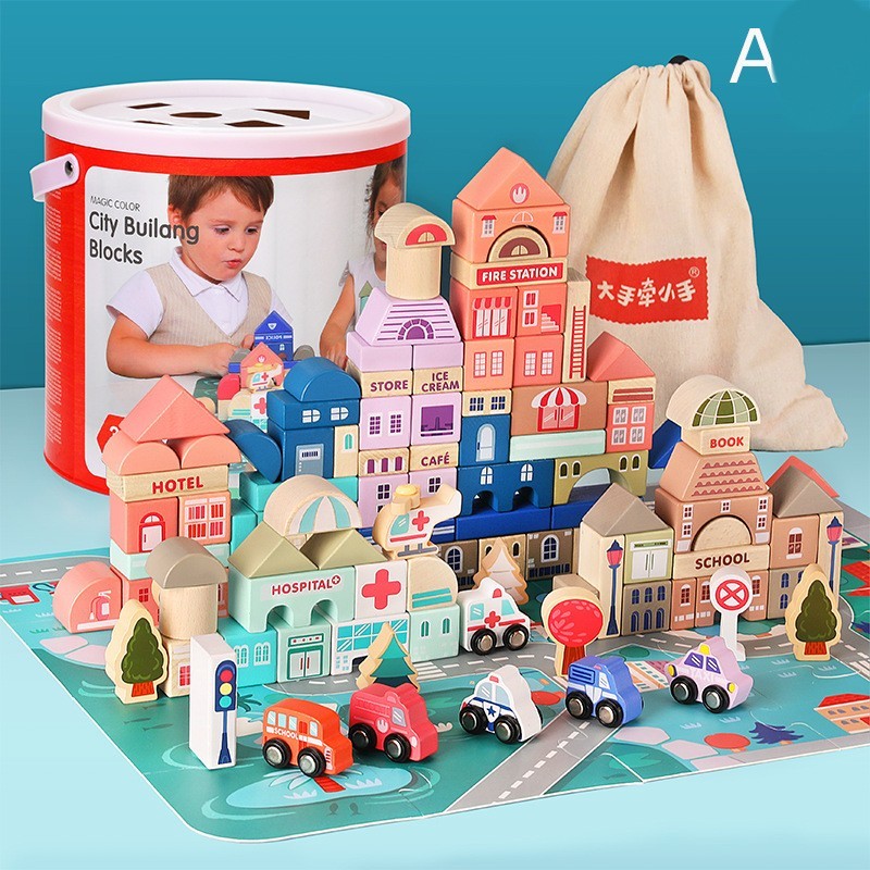 Kinderspiel zeug Holz bausteine 115 Macarons große Partikel zusammen gebaut