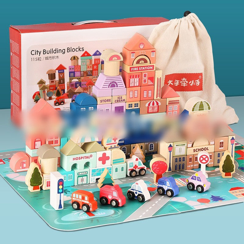 Kinderspiel zeug Holz bausteine 115 Macarons große Partikel zusammen gebaut