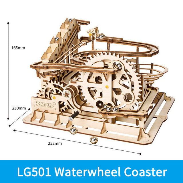 Robotime ROKR Marmor Run Blöcke Spiel 3D DIY Holz Puzzle Wasserrad Bahn Modell Gebäude Kit Spielzeug für Kinder LG501 Dropship