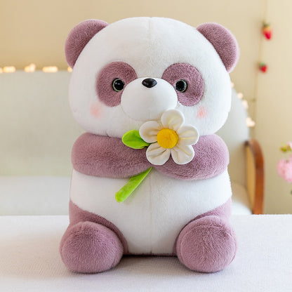 "Blumen haltende Panda-Plüschpuppe"