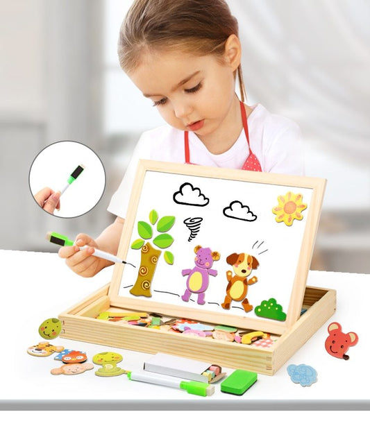 Holz Magnetischen Puzzle Spielzeug Kinder 3D Puzzle Box Abbildung Tiere Circus Schreiben Zeichnung Bord Lernen Bildung Spielzeug Für Kinder