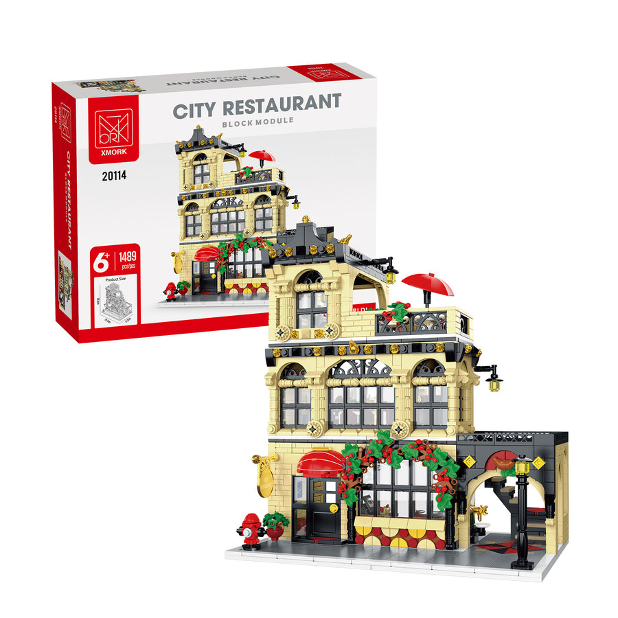 Stadtstraßenansicht Kaffeehaus Restaurant Gebäude Zusammengebautes Bauklötze-Spielzeug