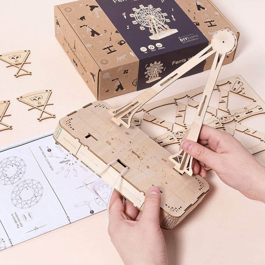 Robotime DIY Holz drehbares Riesenrad Modell mit Spielmusik Spielzeug für Kinder Geburtstag TGN01