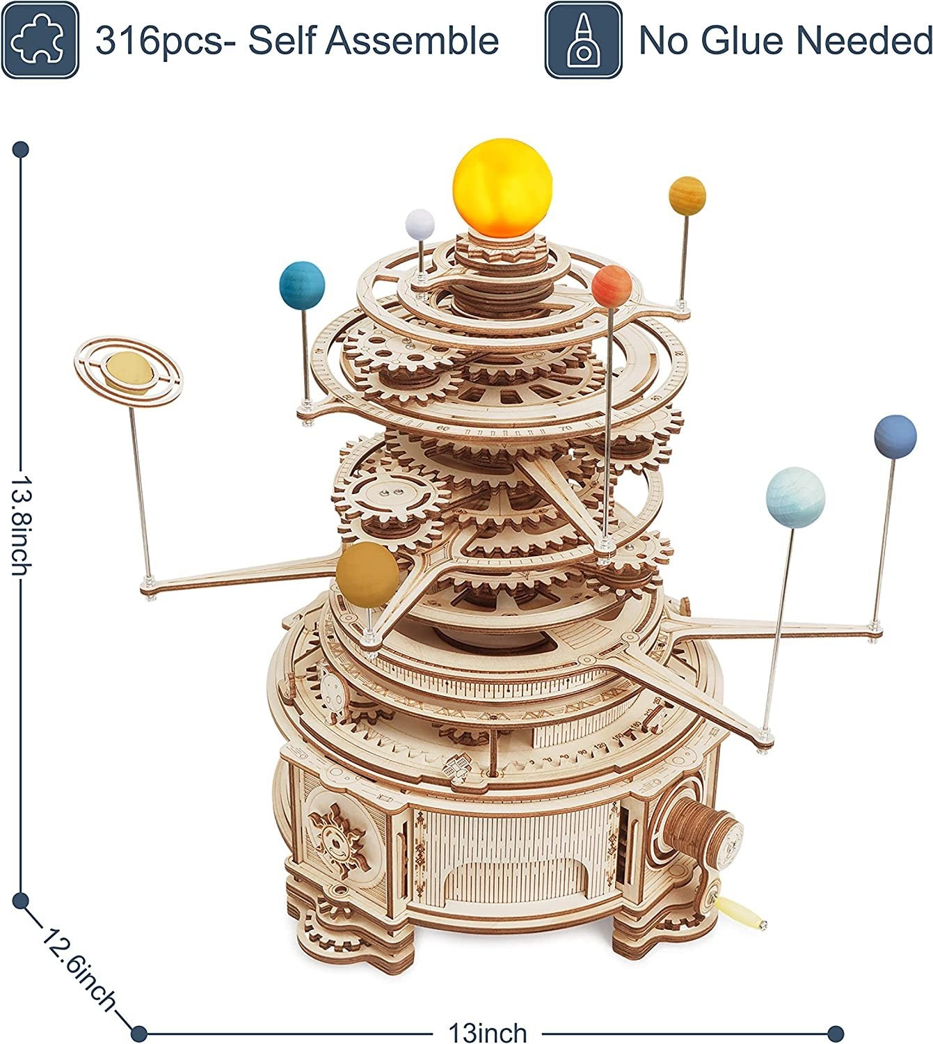 Robotime ROKR 316PCS drehbarer mechanischer Orrery 3D Holz puzzle Spiele montieren Modell Gebäude Kits Spielzeug Geschenk für Kinder Jungen