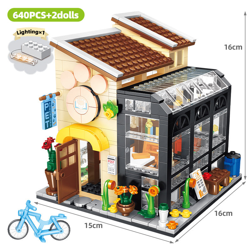 Street View Gebäude Floristen Kaffee Shop Körnige Pieced Blöcke Spielzeug