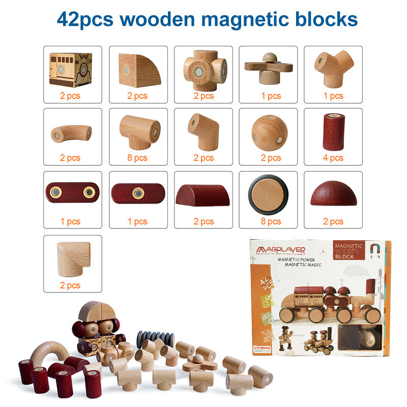 mytooy Magnetbauklötze Zug aus Holz