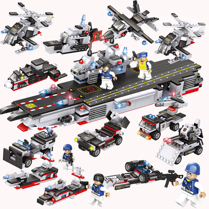 Military aircraft carrier polizei bausteine kinder montiert DIY spielzeug