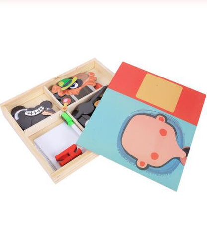 Montessori Magnetische Spaß Puzzle kinder Holz Puzzle Box Spiel Cartoon Pädagogisches Malerei Spielzeug Für Kinder Geschenk Anti-Stress-