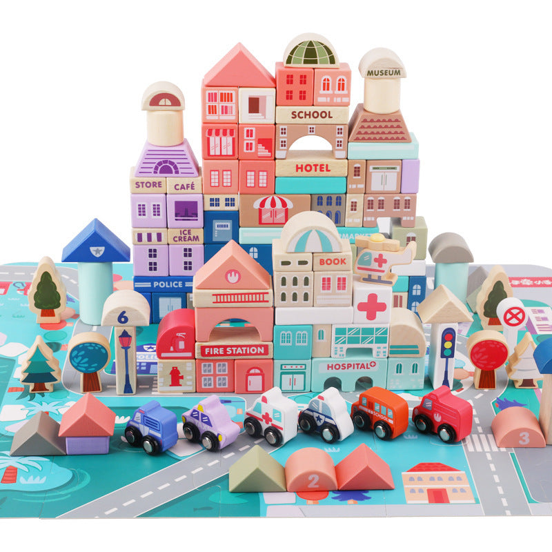 Kinderspiel zeug Holz bausteine 115 Macarons große Partikel zusammen gebaut